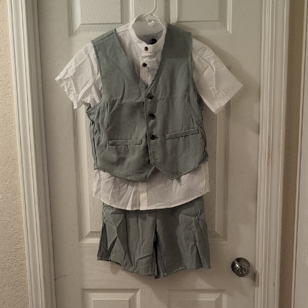 Boys Formal Button Up Shirt And Vest Combo With Matching Shorts